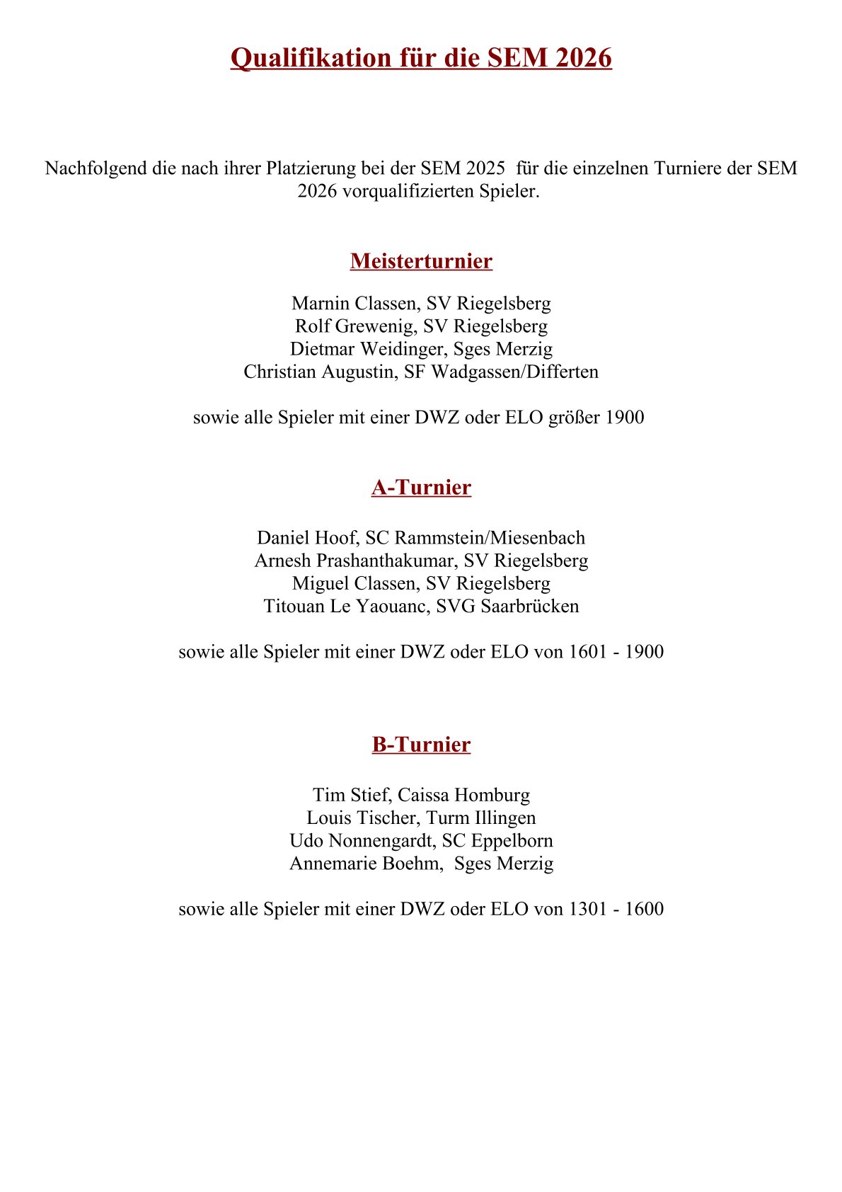 Qualifikation für SEM 2026
